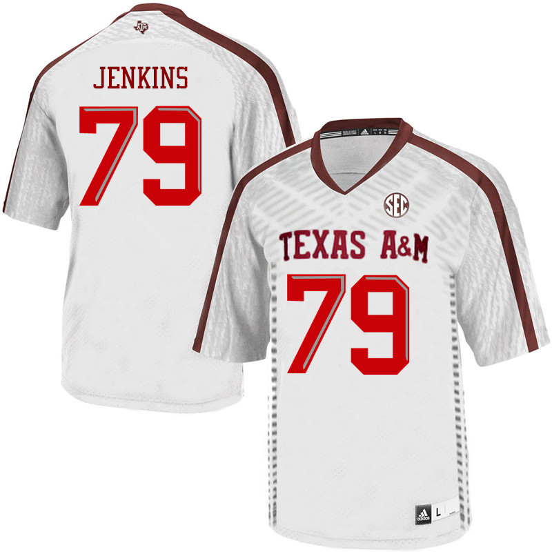 Men #79 Tank Jenkins Texas A&M Aggies College Football Jerseys Sale-White